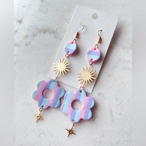 Handmade Striped Cotton Candy Dangles Polymer Clay Earrings